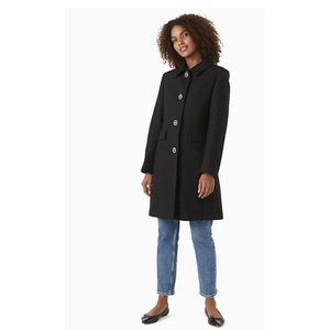 $699 Kate Spade Wool Coat Jewel Button Fur Collar Black Peacoat Sz 14